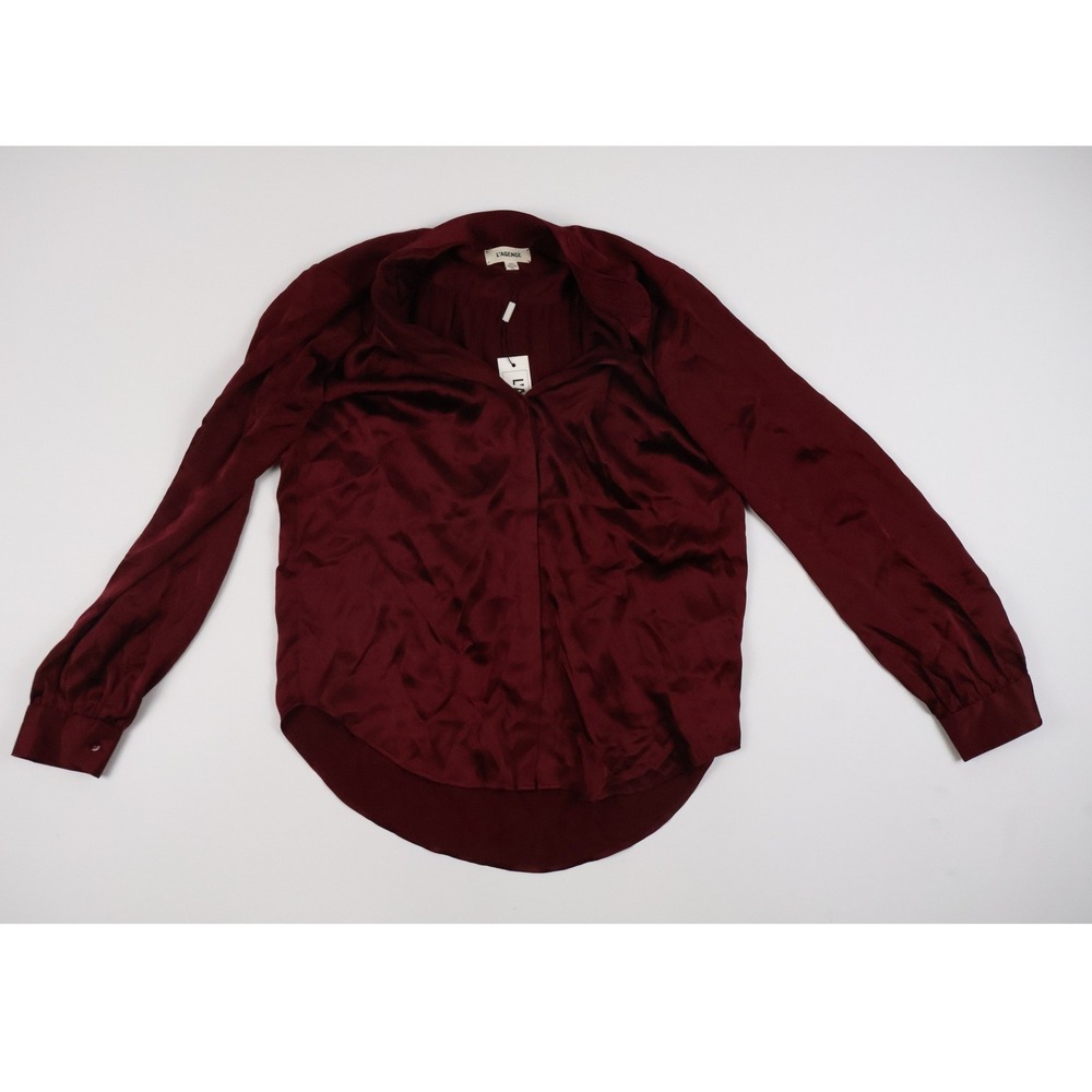 L'AGENCE Bianca Band Collar Blouse Dark Port Solid XS 100% Silk NWT $375
